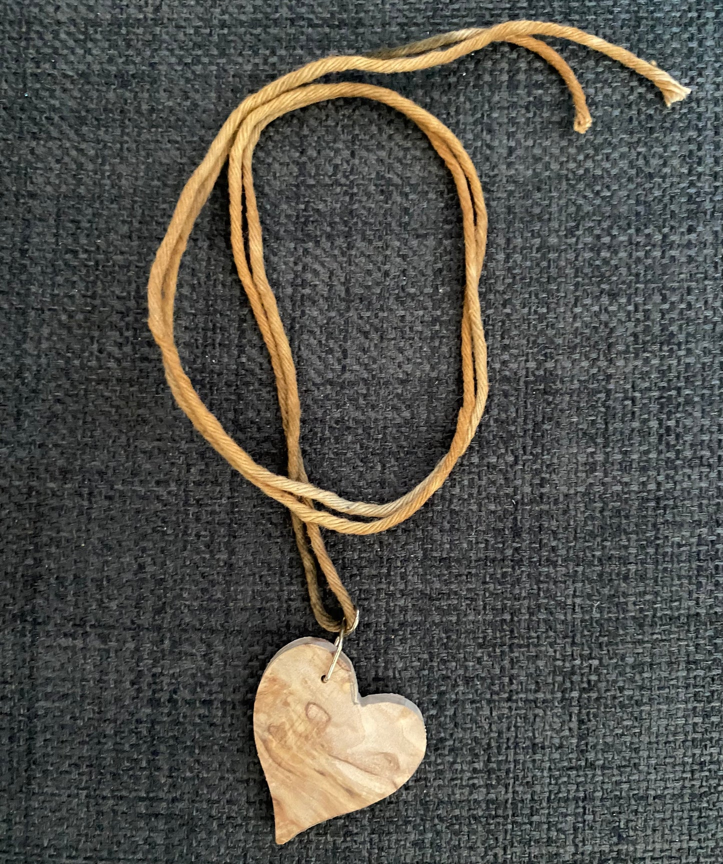 Rustic heart shaped wooden pendant | hand dyed string