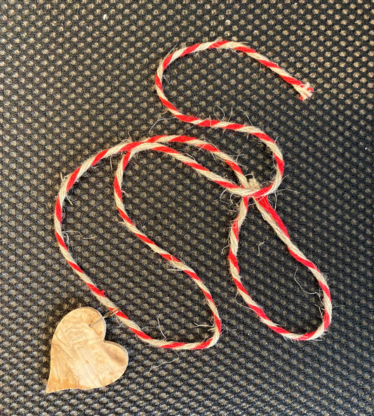 Rustic heart shaped wooden pendant | Stripey string